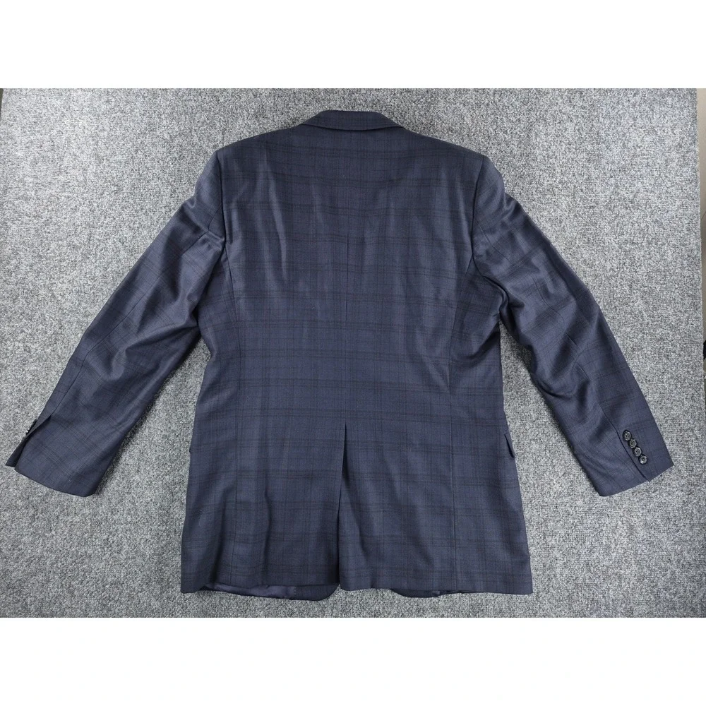 Brooks Brothers 1818 Fitzgerald Blazer Mens 44L Navy Blue Plaid Saxon Wool USA